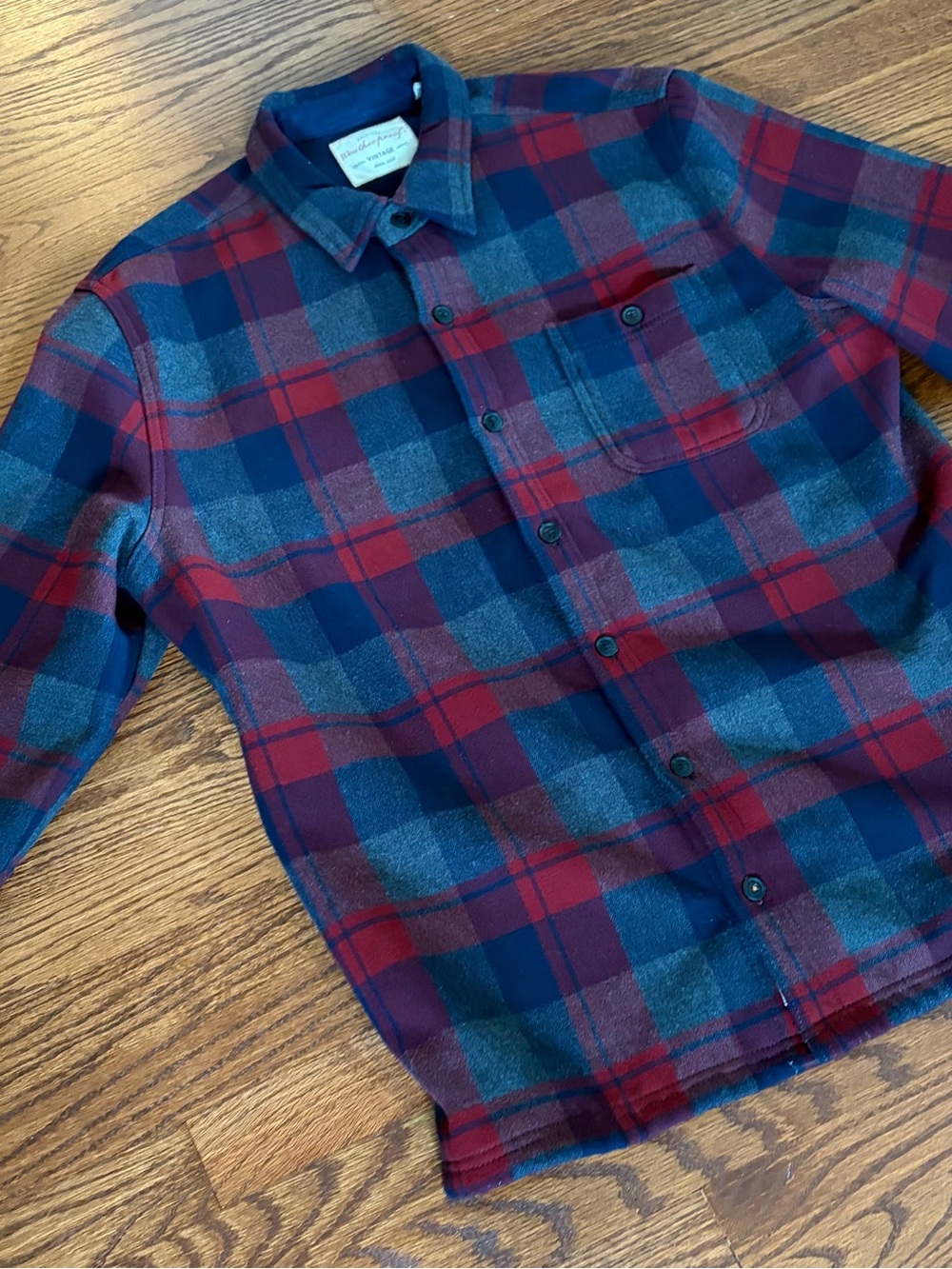 Weatherproof Men's Red and Navy Plaid Button-Down Shirt